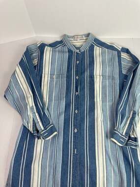 Design Blues Striped Denim Mandarin Collar Button Down Shirt Size F/S